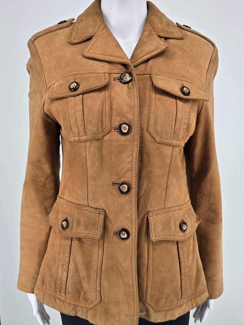 Distressed Vintage 1980s Georgetown Leather Design Leather Safari Jacket (S)